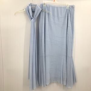 VINTAGE Ronen Chen 2 Piece Skirt & Matching Scarf A-Line Midi Skirt Blue large